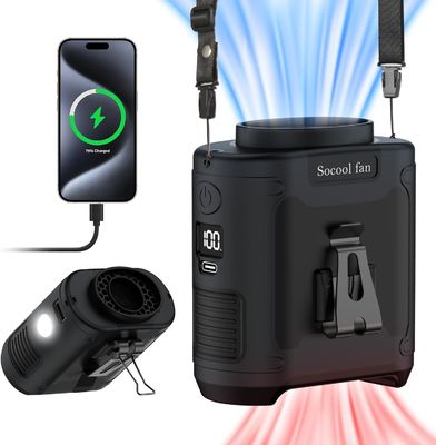 ソクール扇風機 腰クリップ キャンピング 多機能ポータブル扇風機 10000MAh